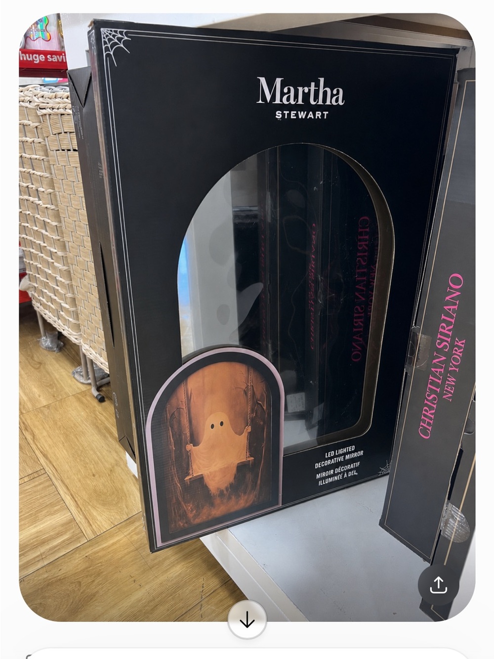 Martha Stewart Mirror Ghost Swinging Halloween LED Lighted Arched Mirror -Black